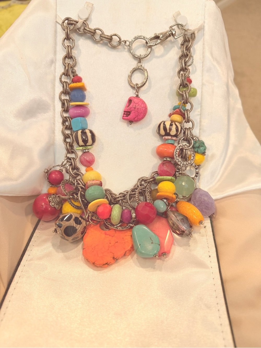 Rodrigo Otazu Multicolor Gemstone Charm Statement Necklace Skull